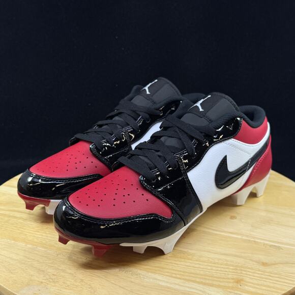 Nike Jordan 1 Low TD Bred Toe Patent Football Cleat FJ6245-601 Men\'s Size 9 New